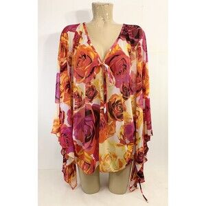 Jantzen Pink Orange Shirt S/M Small Medium 29" Mesh Over Swimwear Blouse Top